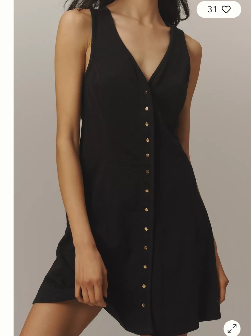 NWT Nation LA 100% Cotton Black Gold Button V - Neck Button Down Mini Dress
